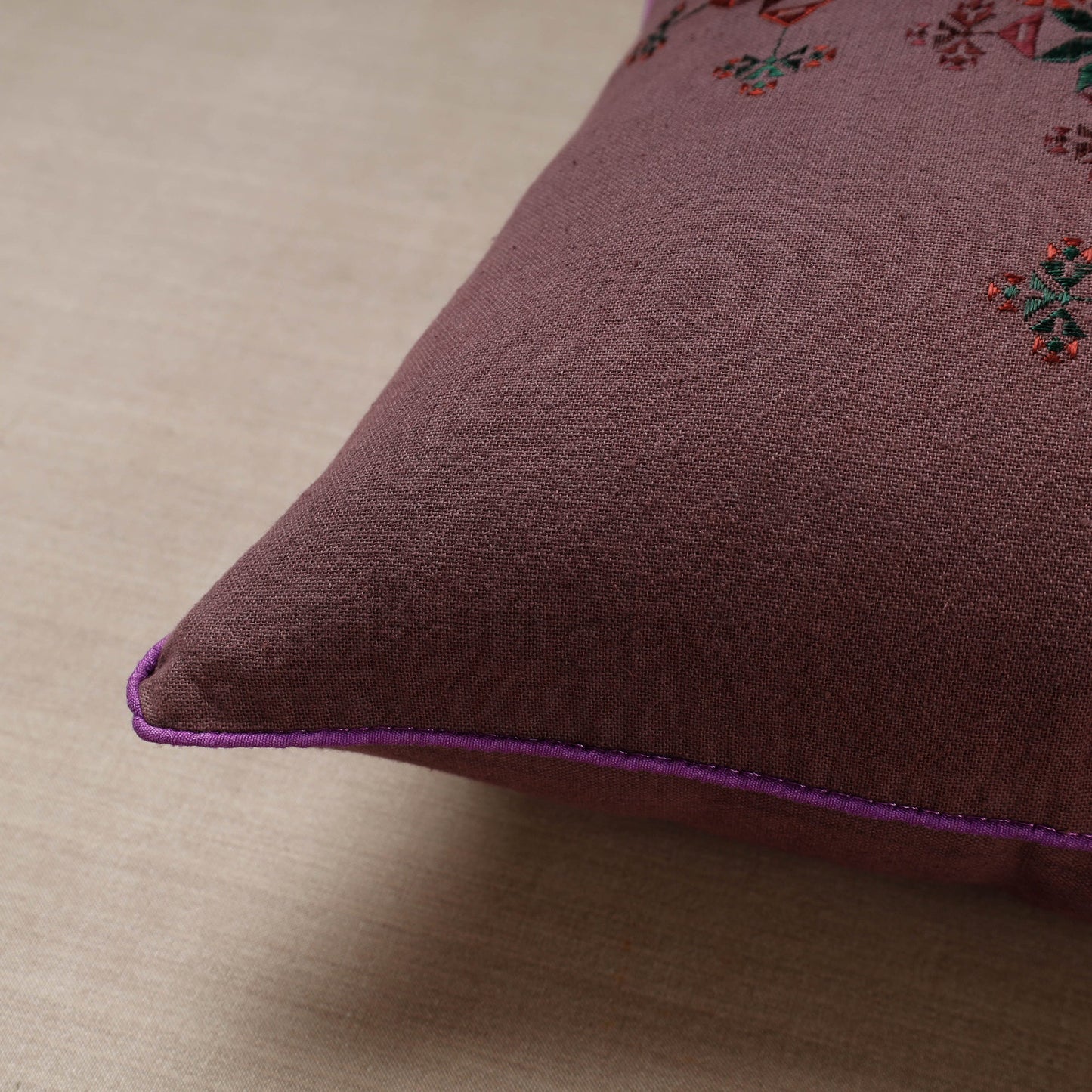 Purple Soof Embroidery Cotton Cushion Cover