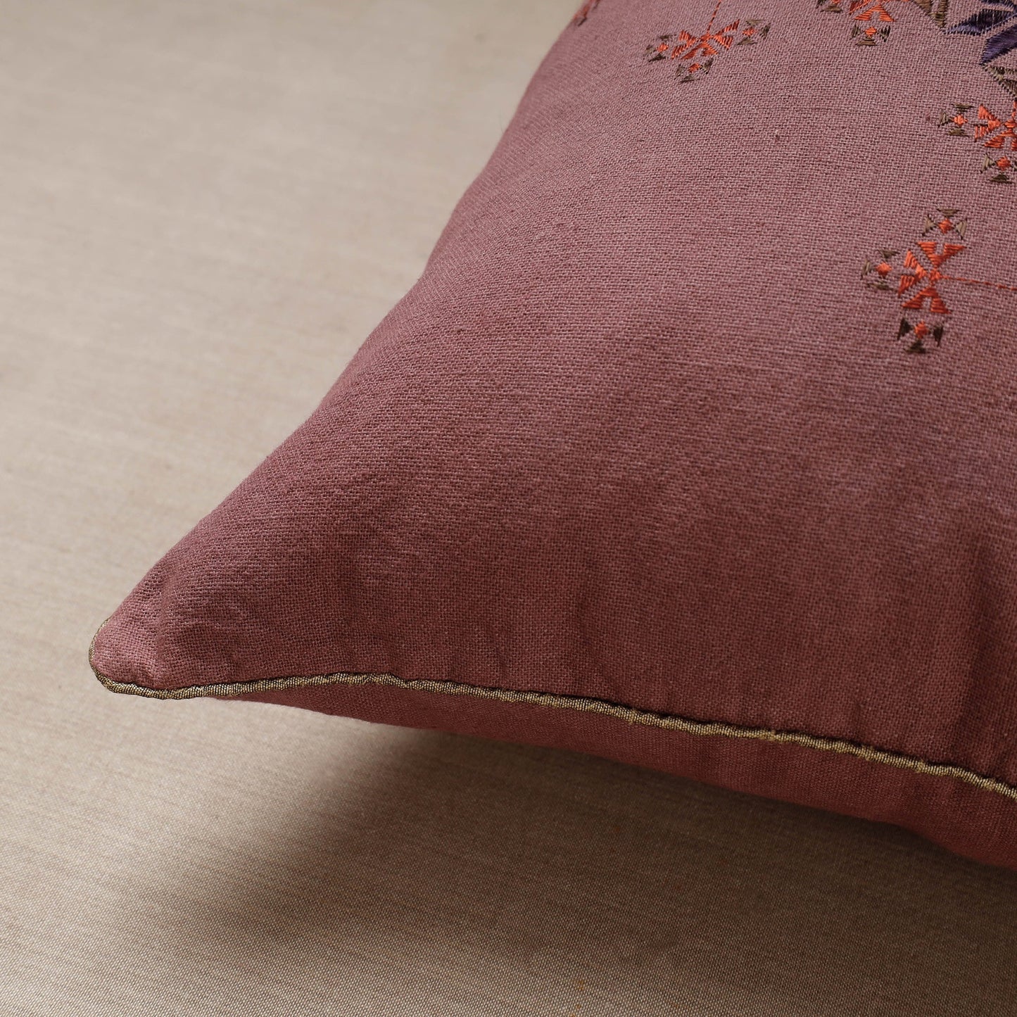 Purple Soof Embroidery Cotton Cushion Cover