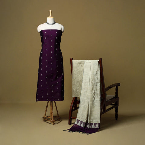 Purple - spun dupion silk thread buti 3pc unstitched dress