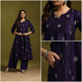 Spun dupion viscose silk thread buti 2pc kurta set