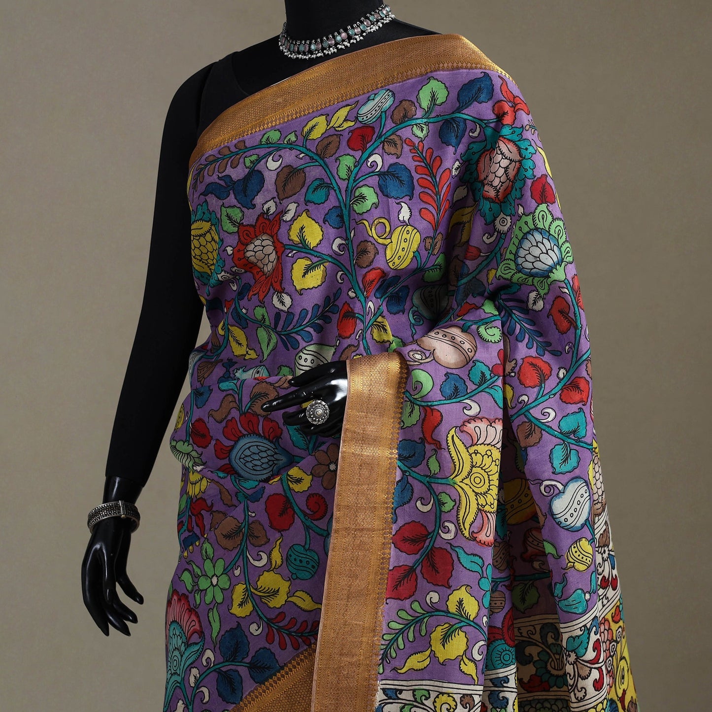 Srikalahasti handpainted natural dyed bangalore silk zari