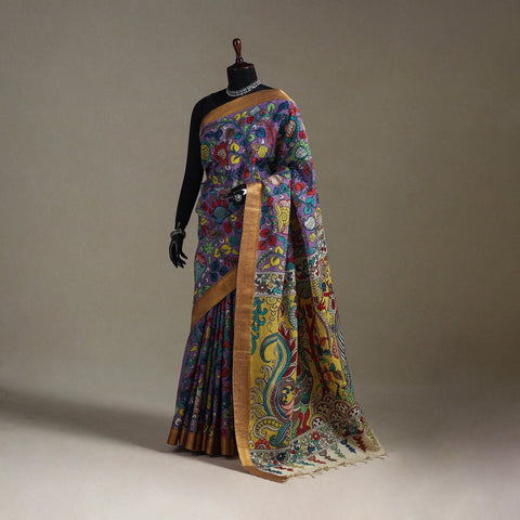 Srikalahasti handpainted natural dyed bangalore silk zari