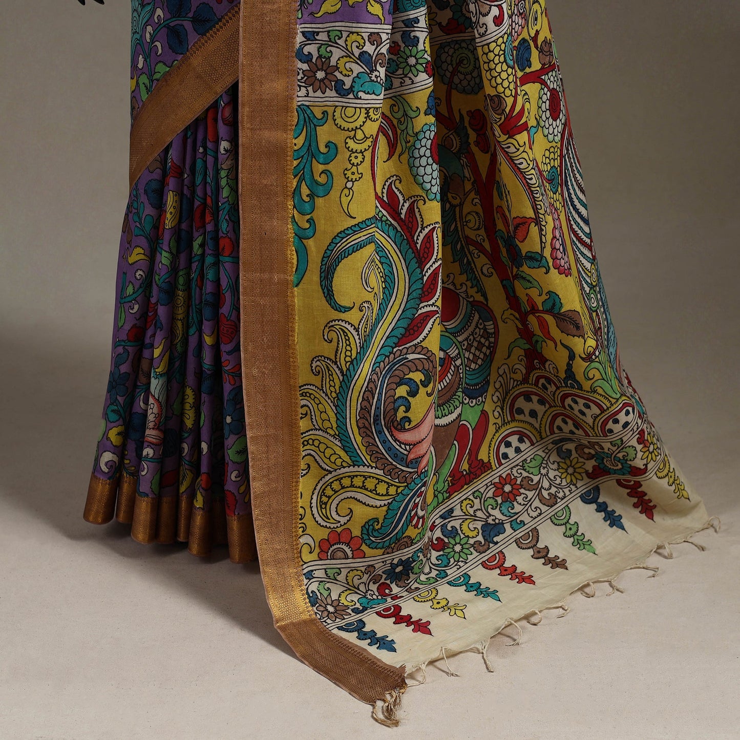 Srikalahasti handpainted natural dyed bangalore silk zari