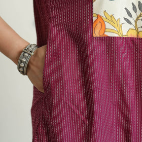  Srikalahasti Kalamkari Patchwork Running Stitch Plain Cotton Long Kurta 