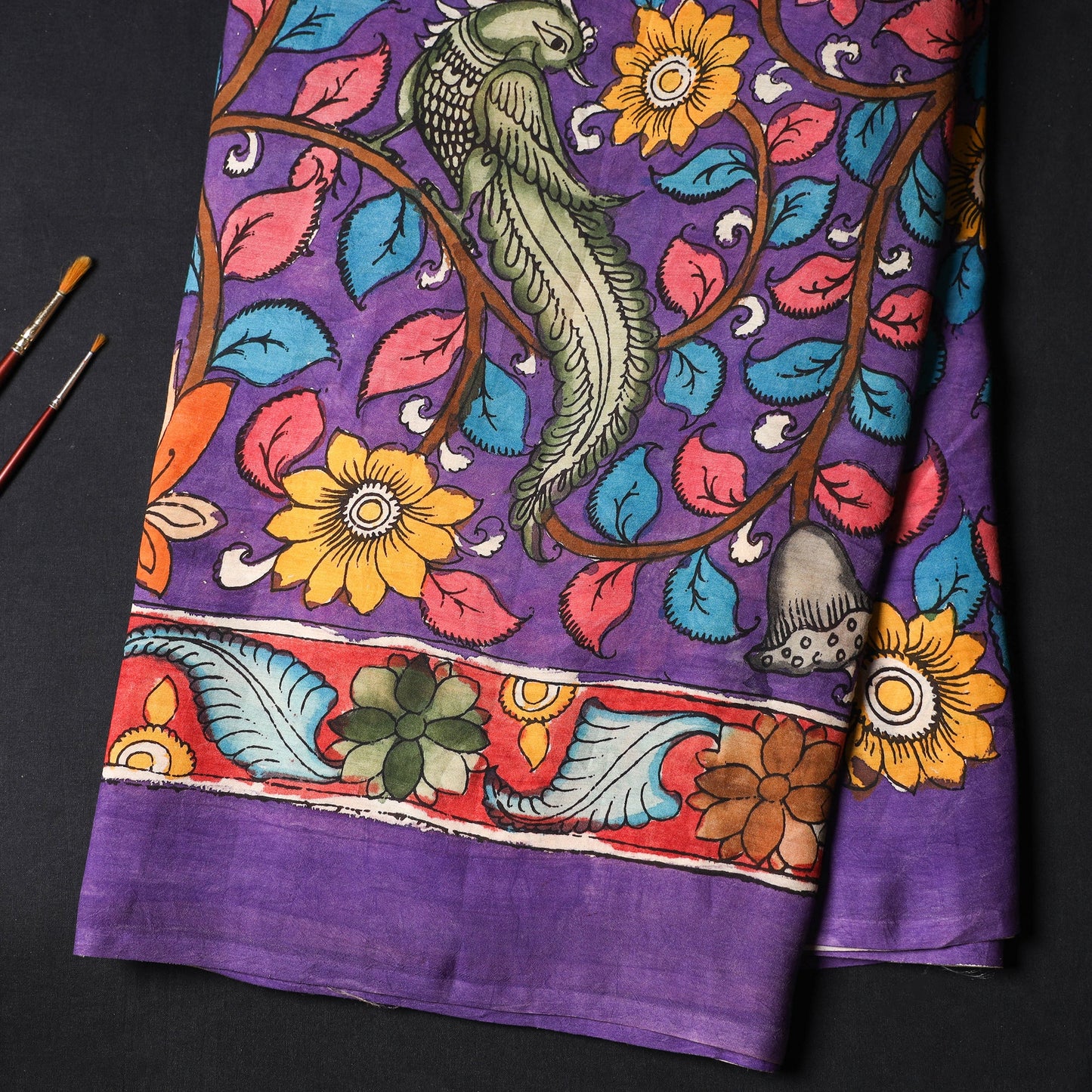 Buy Srikalahasti Pen Work Chanderi Silk Kalamkari Fabric Online