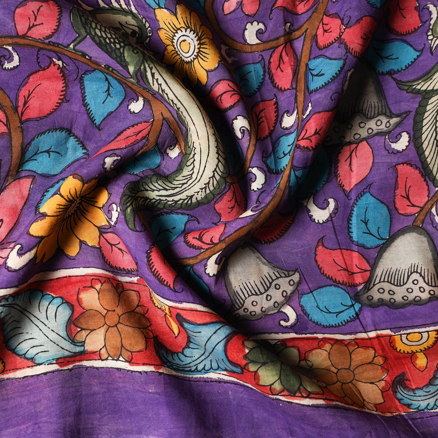 Buy Srikalahasti Pen Work Chanderi Silk Kalamkari Fabric Online
