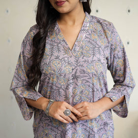  Purple Straight Cotton Block Print Sanganeri Kurta