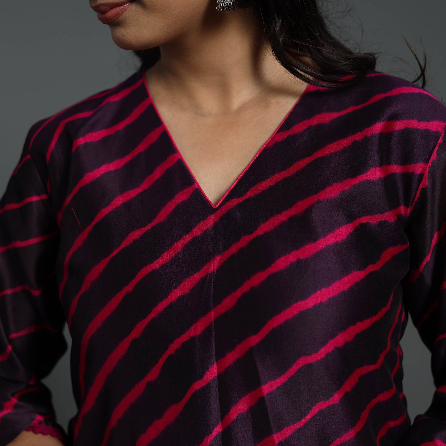 Straight Purple Handloom Chanderi Silk Tie-Dye Leheriya Kurta