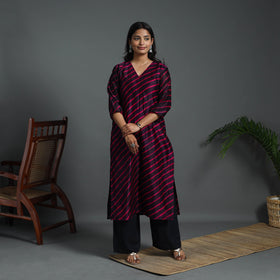 Straight Purple Handloom Chanderi Silk Tie-Dye Leheriya Kurta