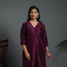 Straight Purple Handloom Chanderi Silk Tie-Dye Leheriya Kurta