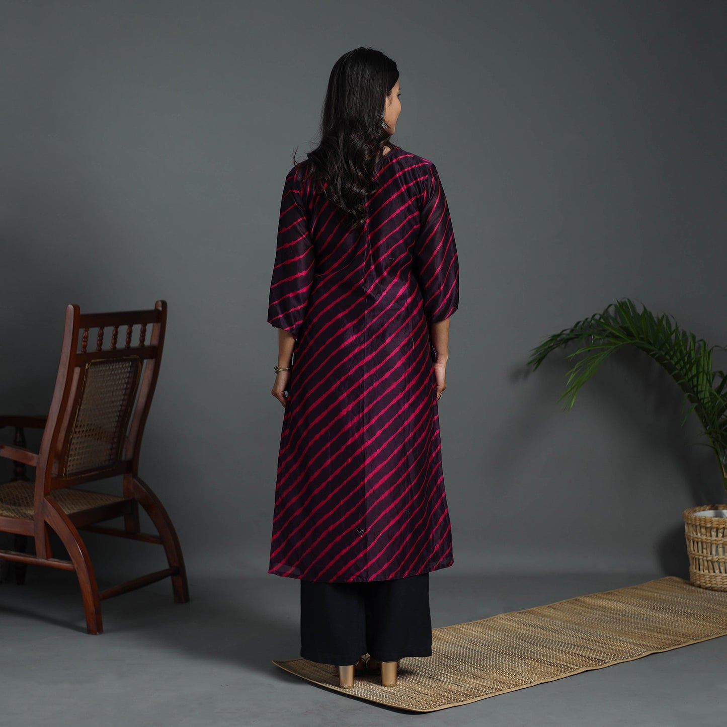 Straight Purple Handloom Chanderi Silk Tie-Dye Leheriya Kurta