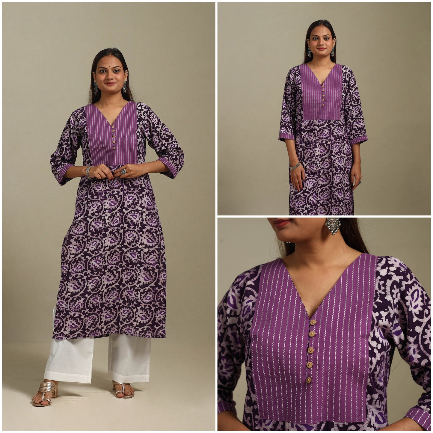 Straight patchwork cotton hand batik kurta for women 22