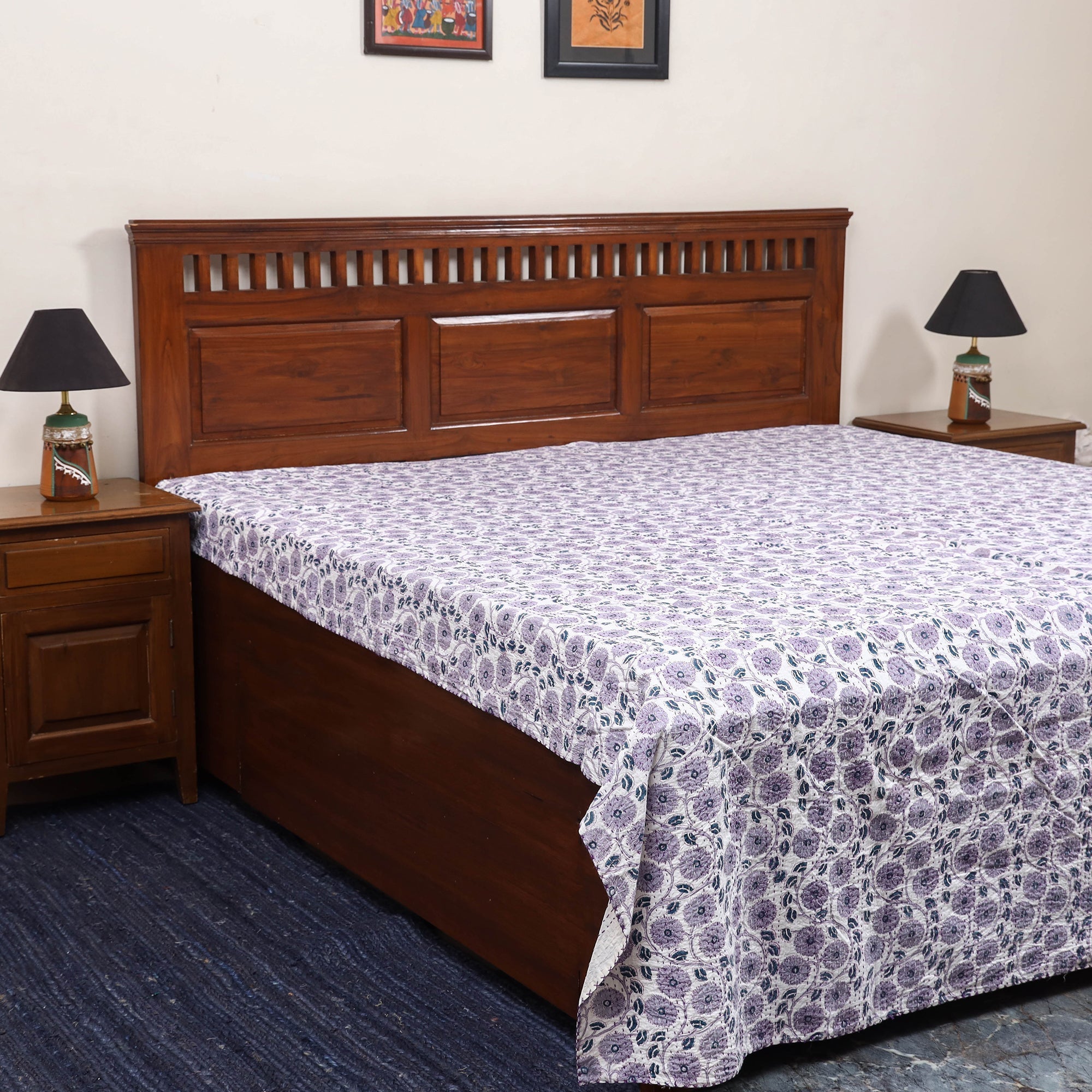 Tagai work hand sanganeri double bed sheet (108 x 90 in) 01