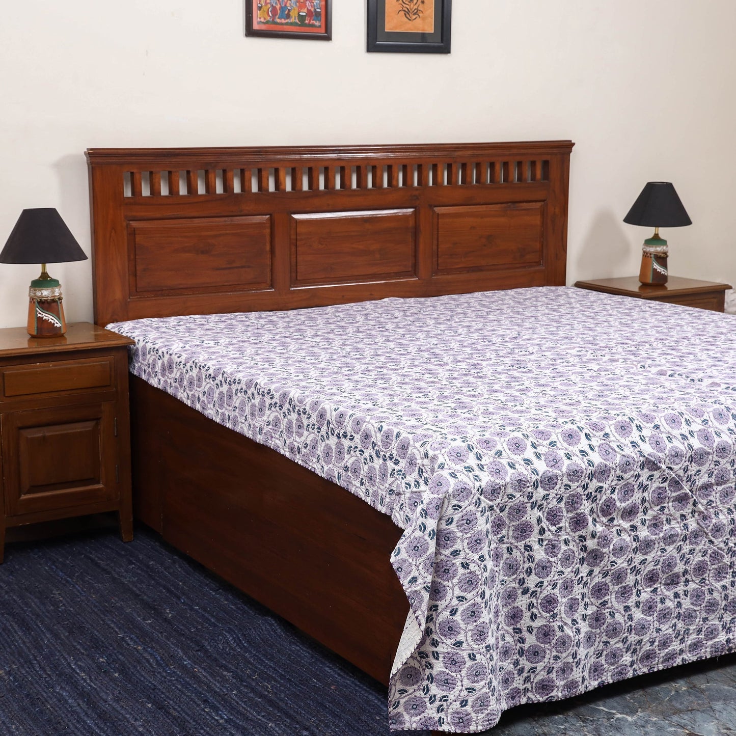 Tagai work hand sanganeri double bed sheet (108 x 90 in) 01