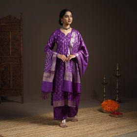 Purple - tanchoi silk cotton banarasi kurta set for women