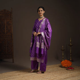 Purple - tanchoi silk cotton banarasi kurta set for women