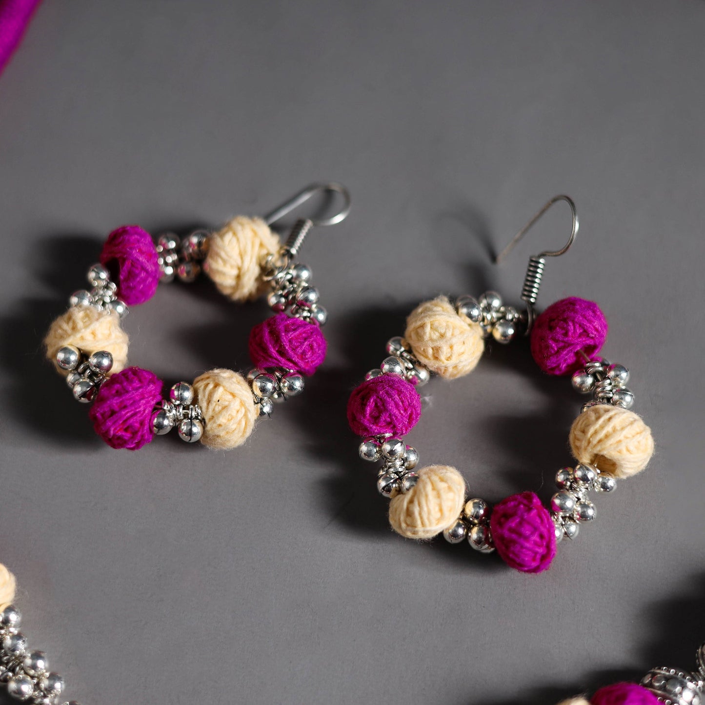  Pink Thread Beads Handmade German Silver Necklace Set