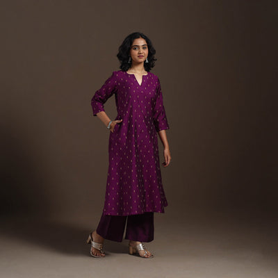 Purple Thread Buti A-Line Spun Dupion Silk Kurta Set (Set of 2)