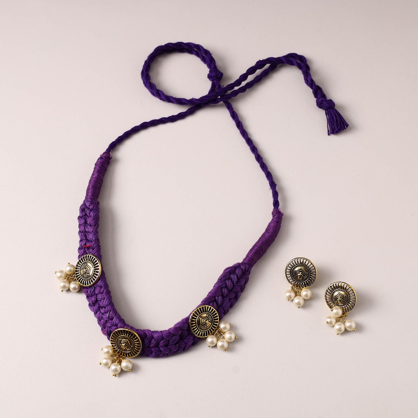 Purple - thread work german silver necklace set 19