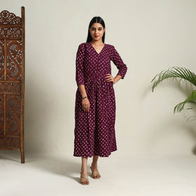 Buy Purple Tie & Dye Cotton Flared Bandhani Dress