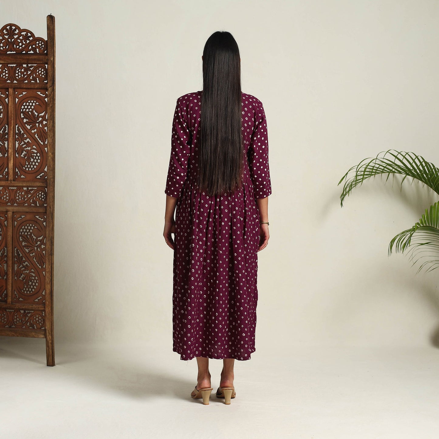 Buy Purple Tie & Dye Cotton Flared Bandhani Dress