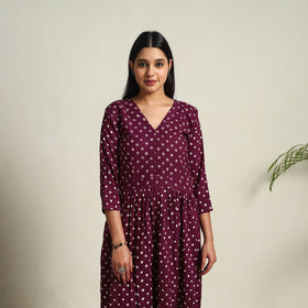 Buy Purple Tie & Dye Cotton Flared Bandhani Dress