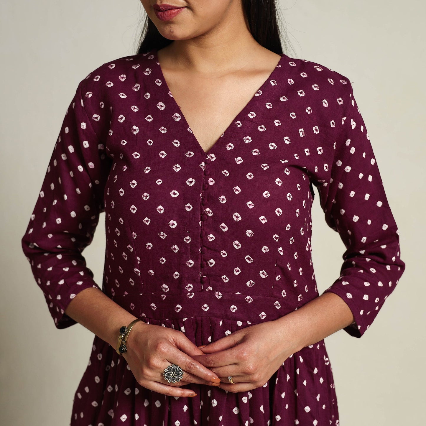 Buy Purple Tie & Dye Cotton Flared Bandhani Dress