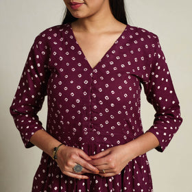 Buy Purple Tie & Dye Cotton Flared Bandhani Dress