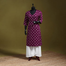Purple - tie-dye cotton a-line bandhani kurta 06