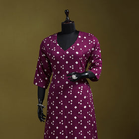 Purple - tie-dye cotton a-line bandhani kurta 06