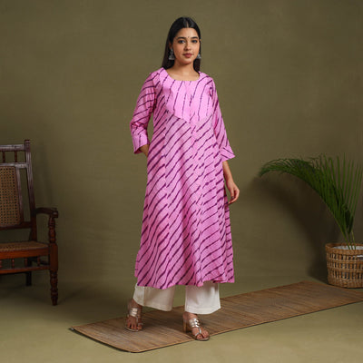 Purple Tie-Dye Cotton A-Line Leheriya Kurta