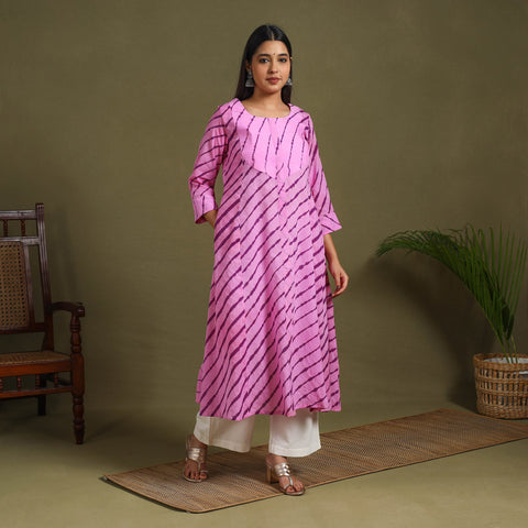 Purple Tie-Dye Cotton A-Line Leheriya Kurta