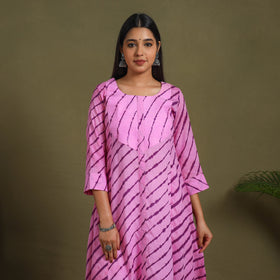 Purple Tie-Dye Cotton A-Line Leheriya Kurta