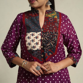 Purple Tie-dye Cotton Patchwork Straight Bandhani Kurta for Women