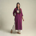 Purple Tie-dye Cotton Patchwork Straight Bandhani Kurta for Women