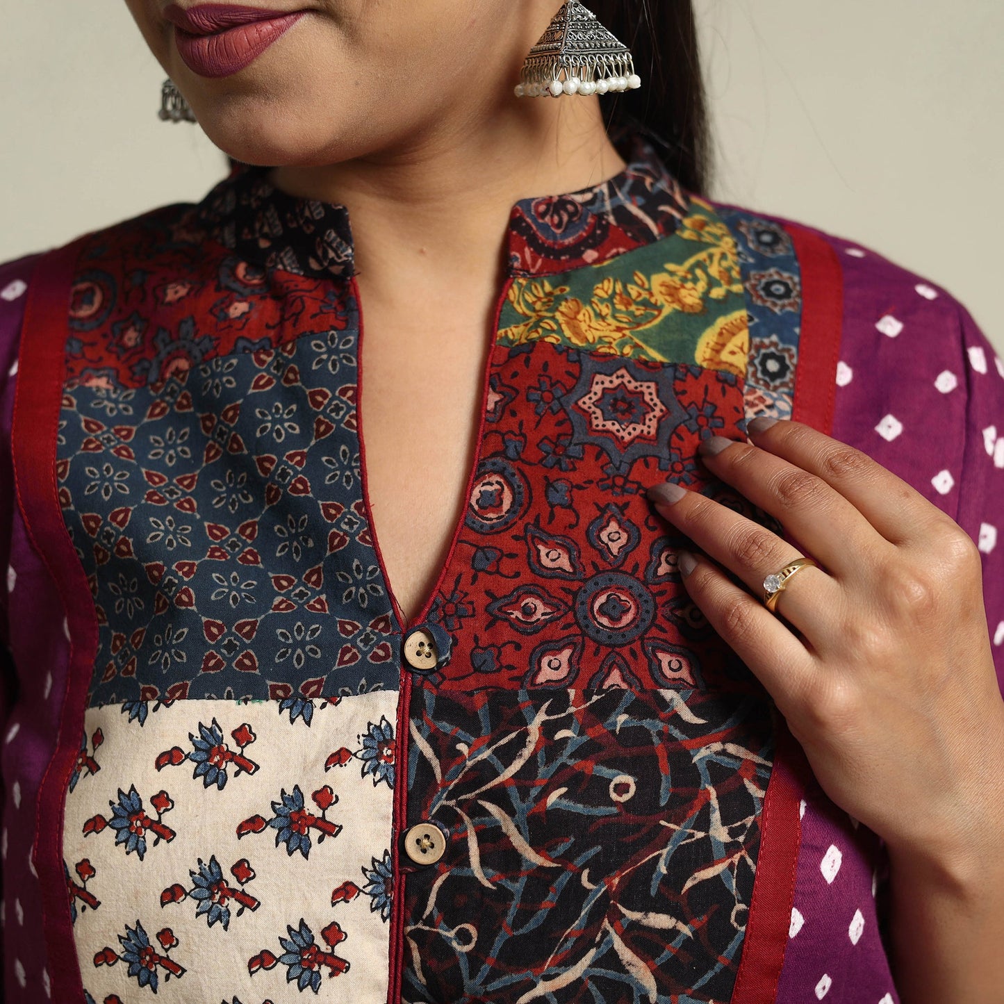 Purple Tie-dye Cotton Patchwork Straight Bandhani Kurta for Women