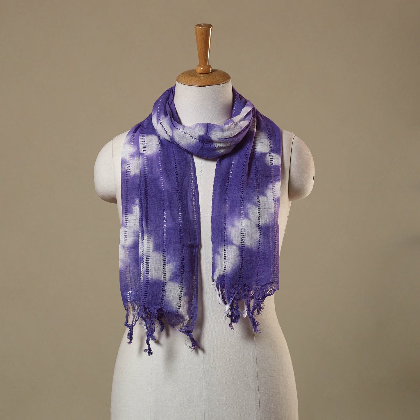 Purple Tie-Dye Cotton Shibori Stole with Tassels