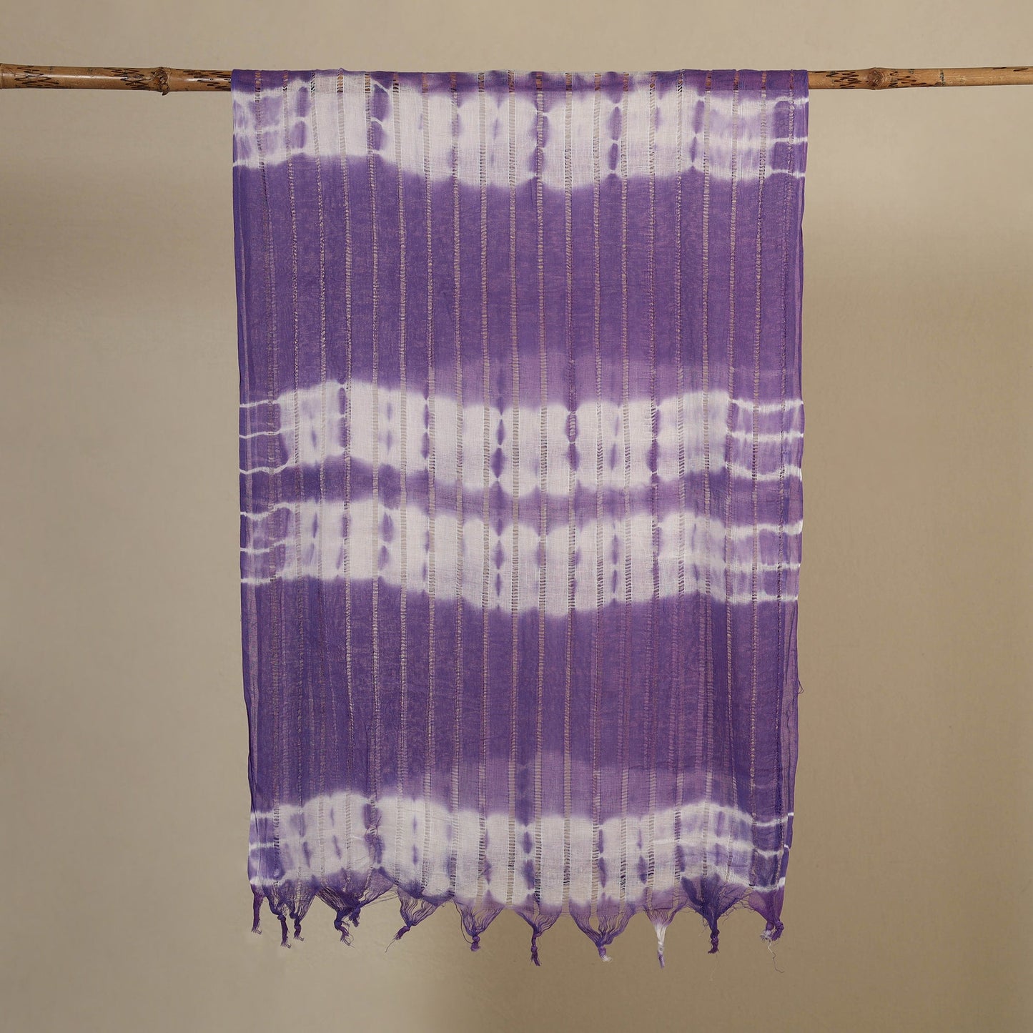 Purple Tie-Dye Cotton Shibori Stole with Tassels