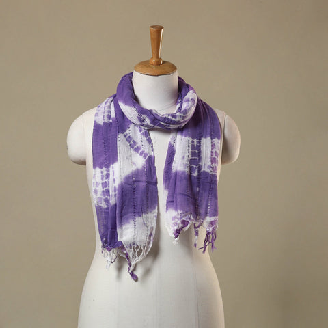 Purple Tie-Dye Cotton Shibori Stole with Tassels