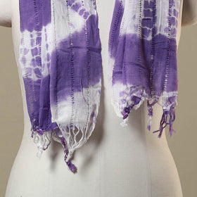 Purple Tie-Dye Cotton Shibori Stole with Tassels