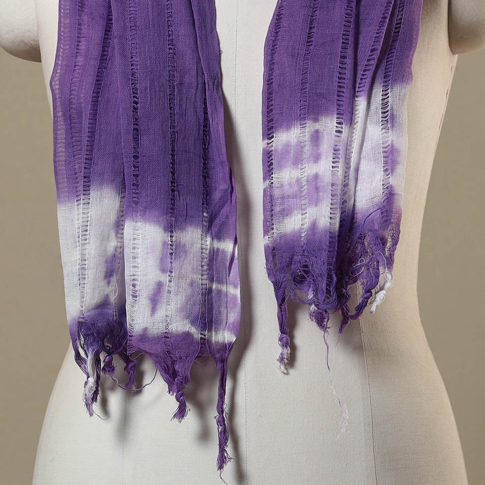 Purple Tie-Dye Cotton Shibori Stole with Tassels