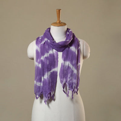 Purple Tie-Dye Cotton Shibori Stole with Tassels