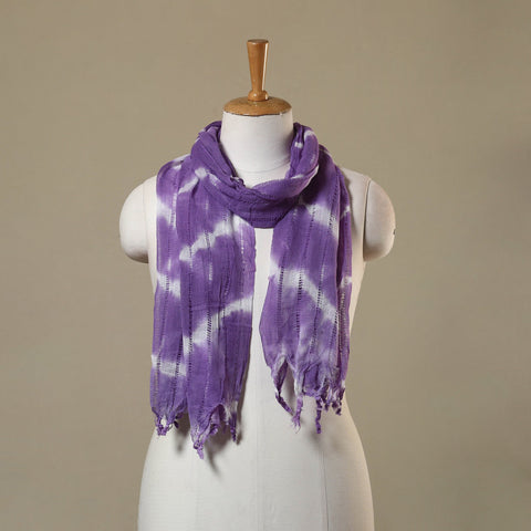 Purple Tie-Dye Cotton Shibori Stole with Tassels