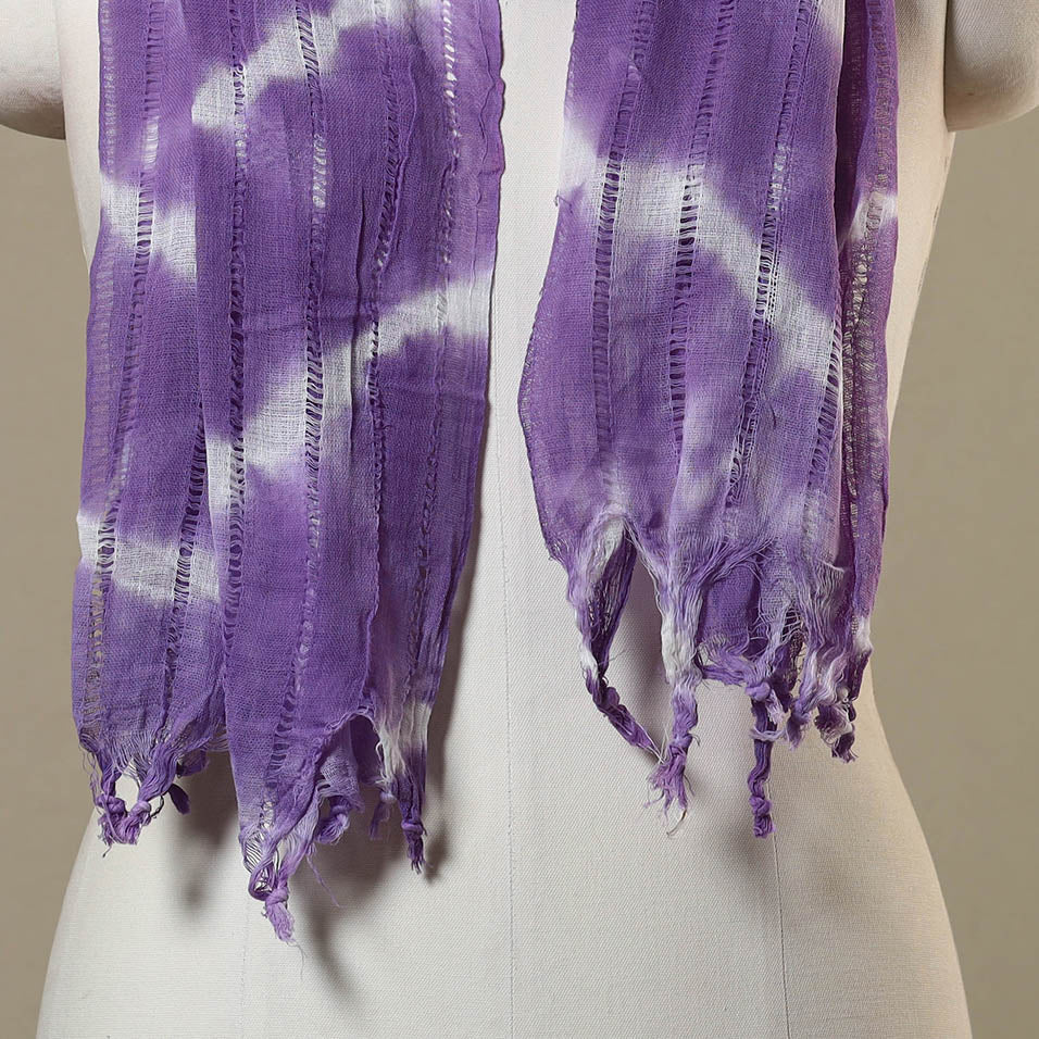 Purple Tie-Dye Cotton Shibori Stole with Tassels