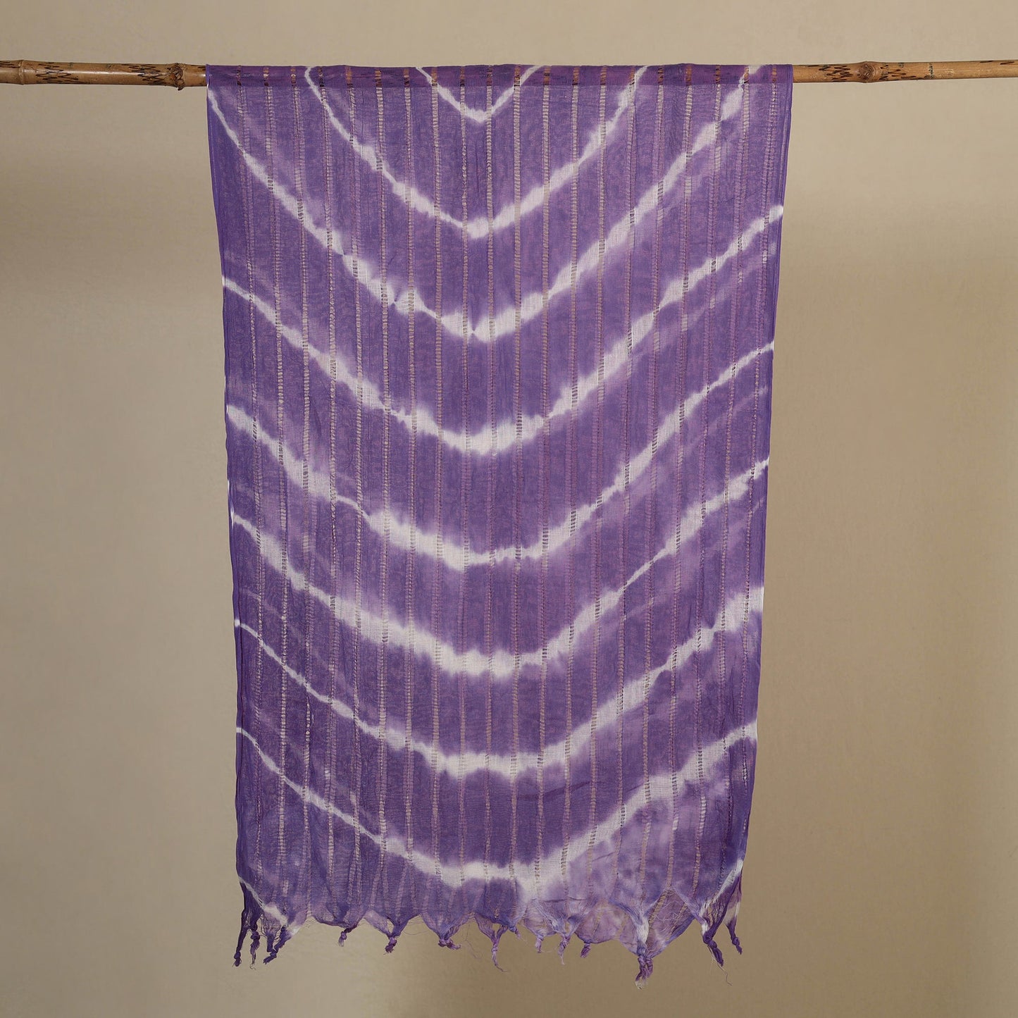 Purple Tie-Dye Cotton Shibori Stole with Tassels