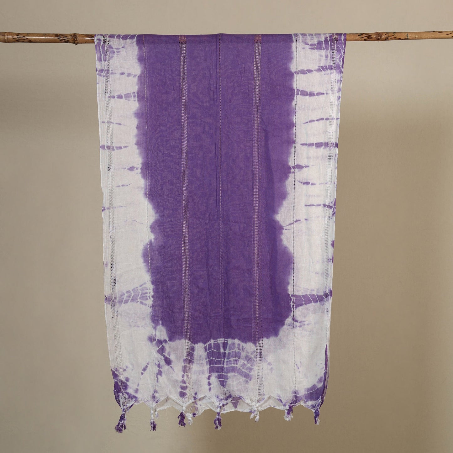 Purple Tie-Dye Cotton Shibori Stole with Tassels