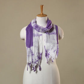 Purple Tie-Dye Cotton Shibori Stole with Tassels