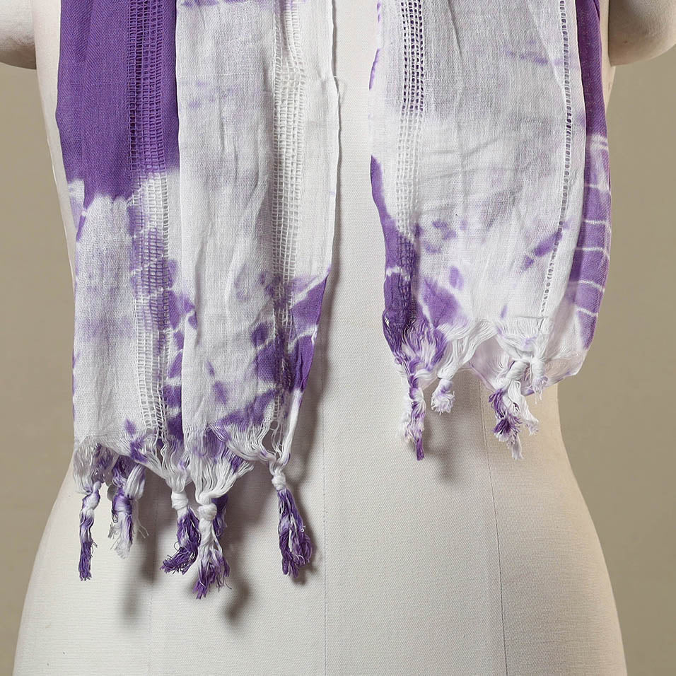 Purple Tie-Dye Cotton Shibori Stole with Tassels