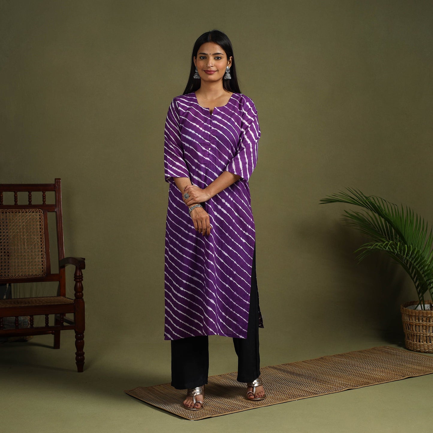 Buy Purple Tie-Dye Cotton Straight Leheriya Kurta