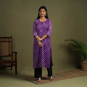 Buy Purple Tie-Dye Cotton Straight Leheriya Kurta